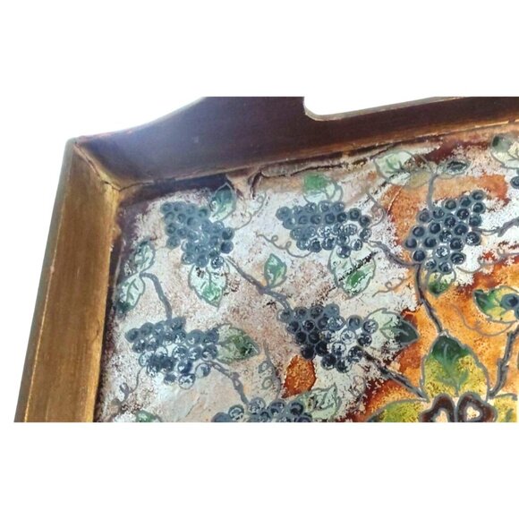 Vintage Robert M. Weiss Reverse Painted Grape Clusters Wooden Serving Tray 12x12 - Picture 13 of 13